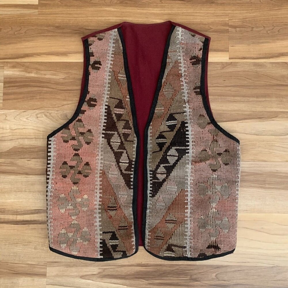 Woven Vest Southwestern Sleeveless Open Front Vintage Super Flash Women’s XL